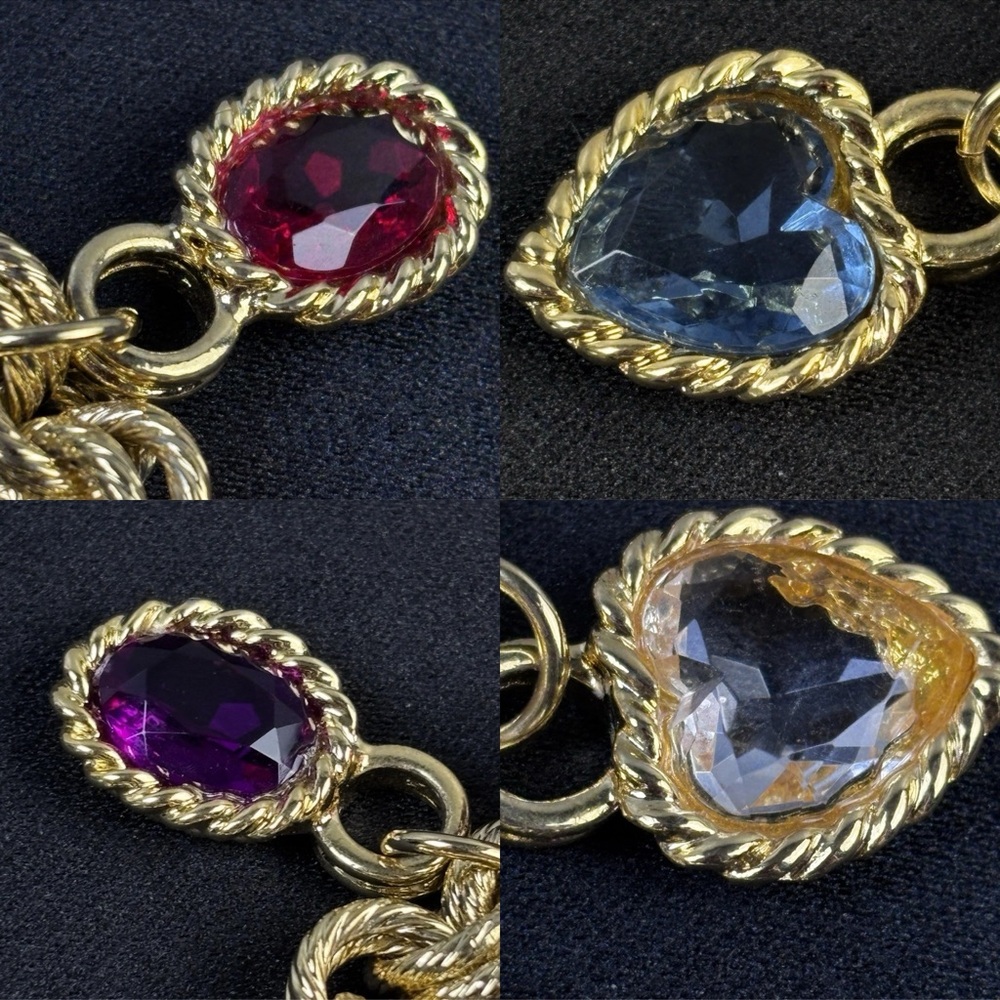 Vintage 80s Givenchy Lucite Charm Bracelet Chunky Heart Goldtone Runway SZ 6-3/4 - Picture 6 of 16